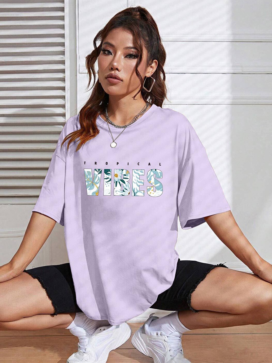 

TOGS & TERRE Women Typography Printed Organic Cotton T-shirt, Lavender