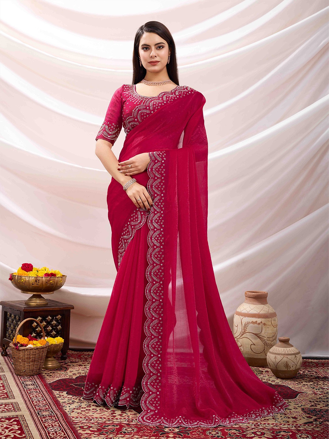 

DIVASTRI Beads and Stones Saree, Magenta