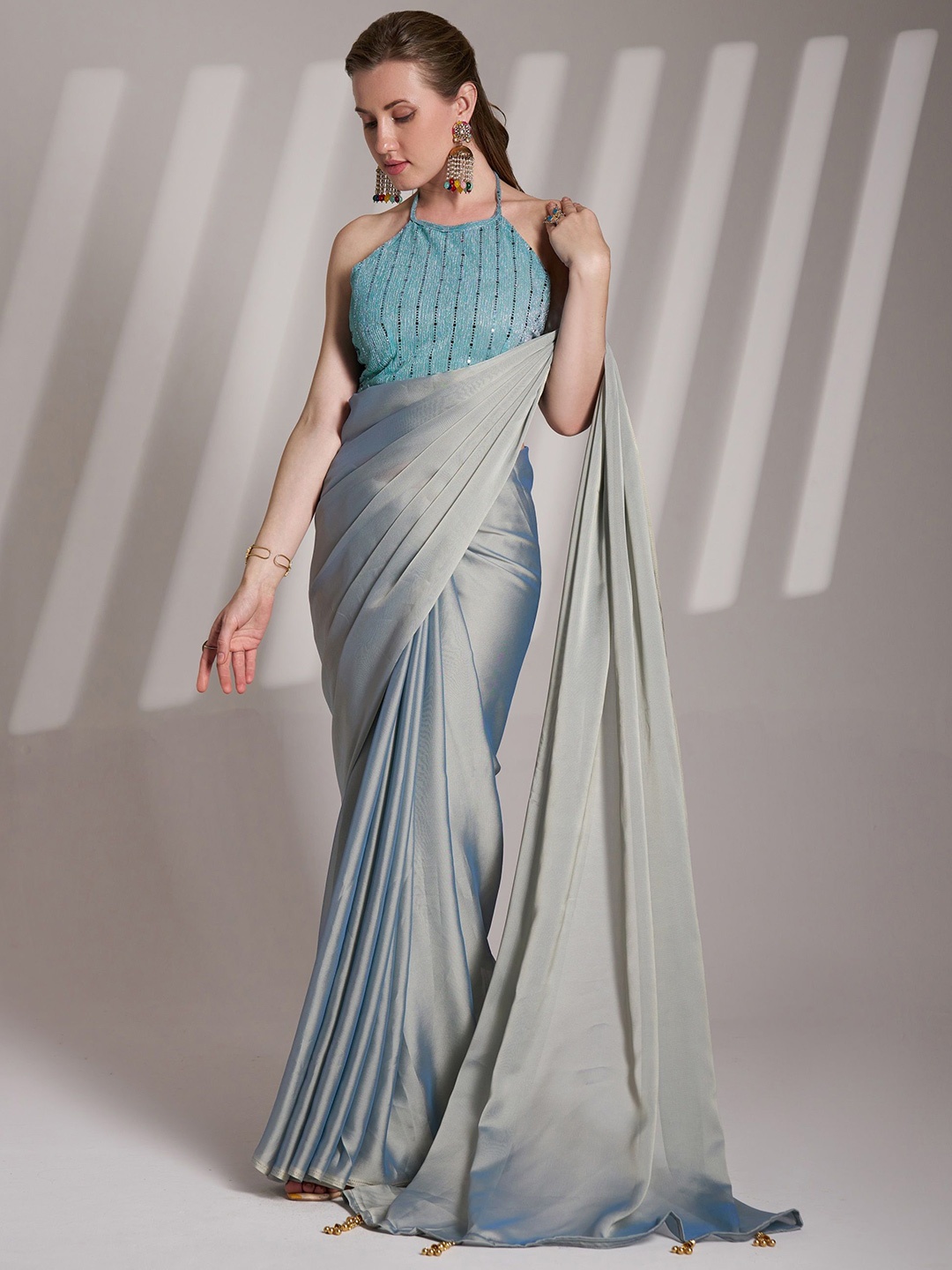 

MAHALASA Satin Saree, Grey
