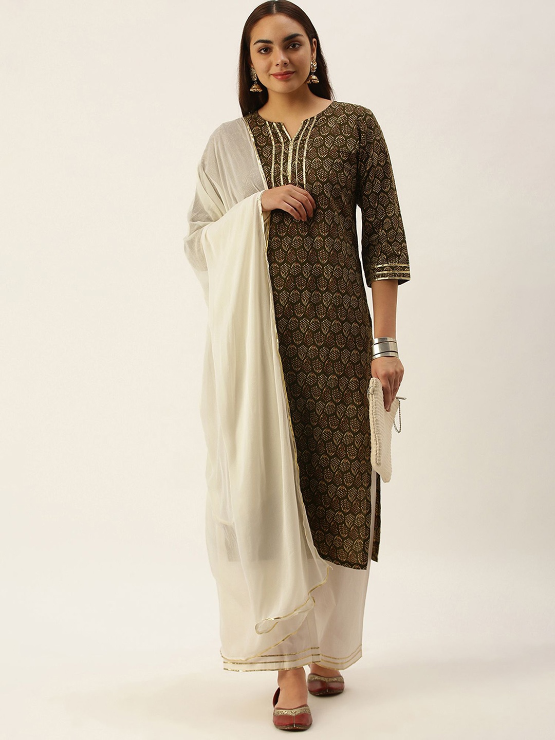 

DIVASTRI Women Floral Printed Regular Pure Cotton Kurta with Trousers & With Dupatta, Green