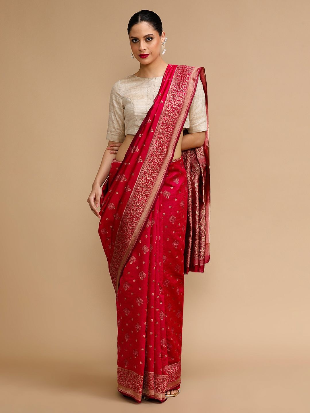 

House of Pataudi Woven Design Banarasi Saree With Unstitched Blouse, Red