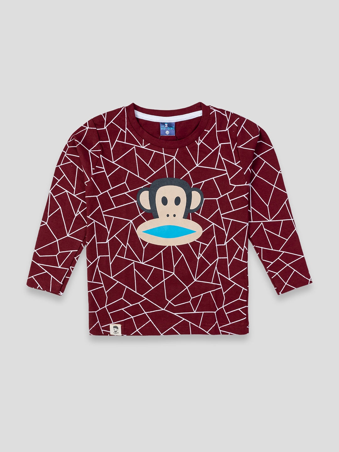 

YK X JUST KiDDiNG Boys Geometric Printed Round Neck Cotton T-shirt, Maroon