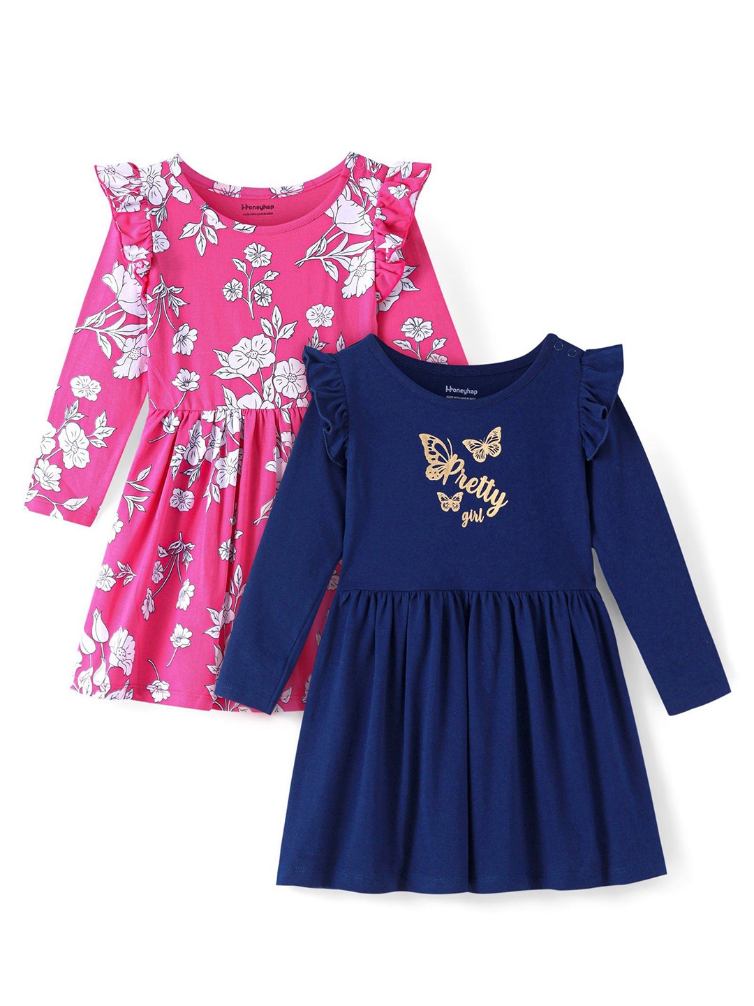 

Honeyhap Girls Pack of 2 Printed Fit-Flare Maxi Dress, Navy blue