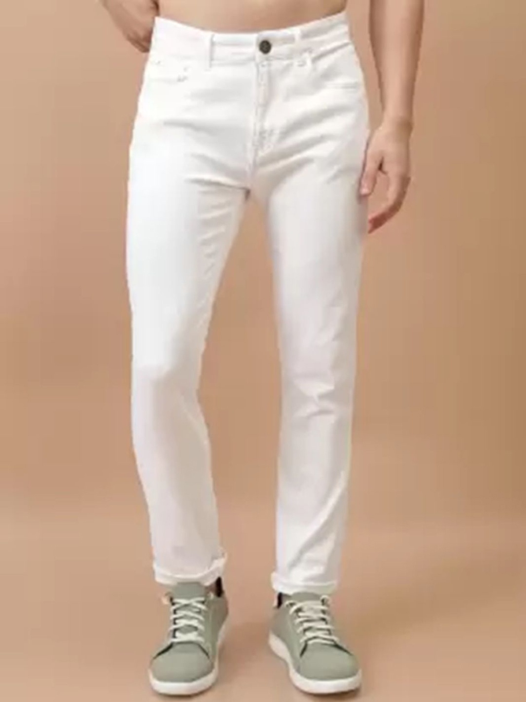 

COMFITS Men Classic Slim Fit Mid-Rise Cotton Jeans, White