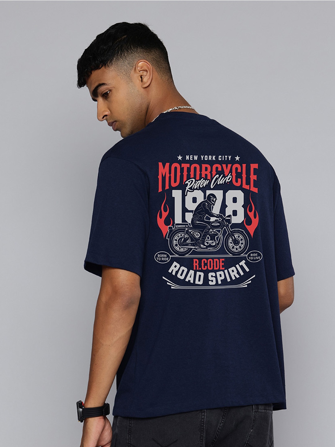 

R.Code by The Roadster Life Co. Men Printed T-shirt, Navy blue
