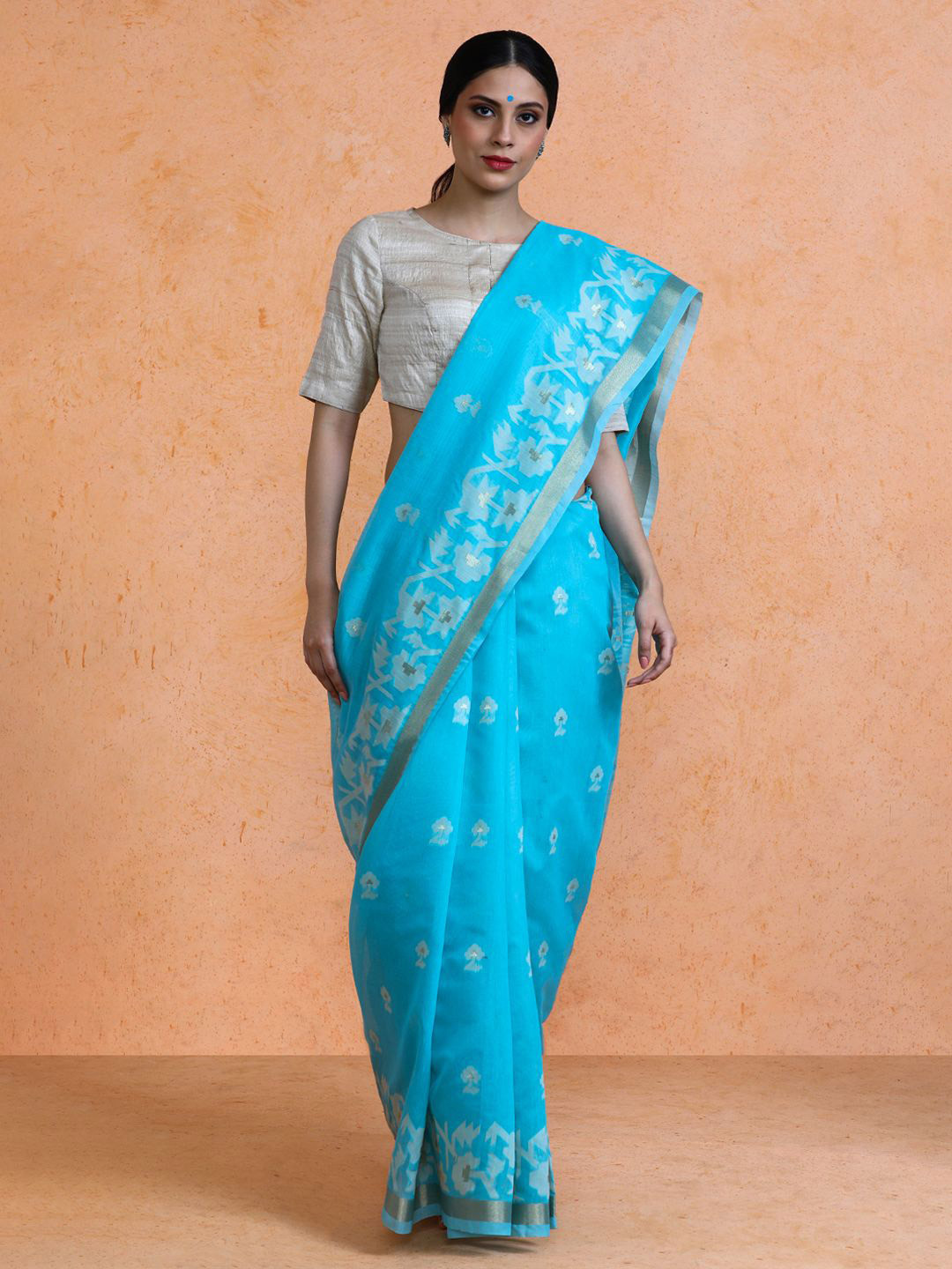 

SARHA Woven Design Chanderi Cotton Saree, Blue