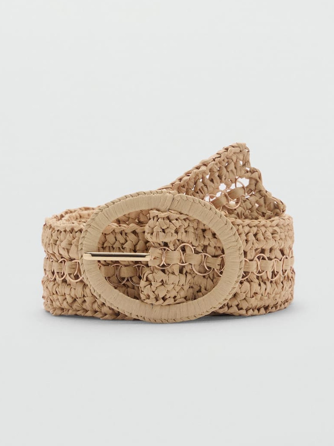 

MANGO Women Braided Design Wide Belt with Metallic Detail, Taupe