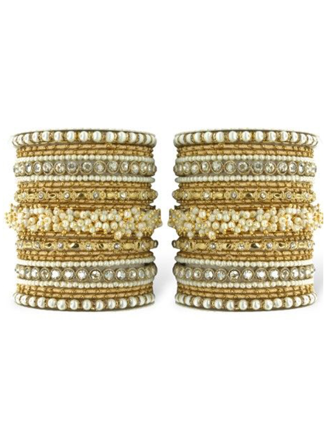 

leshya Set Of 2 Stone-Studded & Beaded Gajra Bangles, Gold