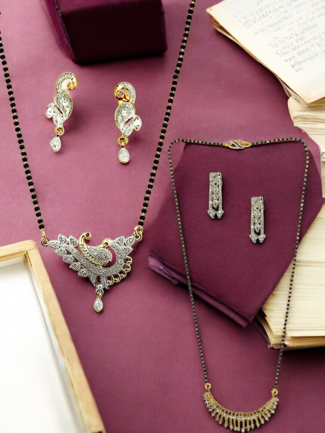 

FEMMIBELLA Set Of 2 Gold-Plated Artificial Stones Studded Mangalsutra