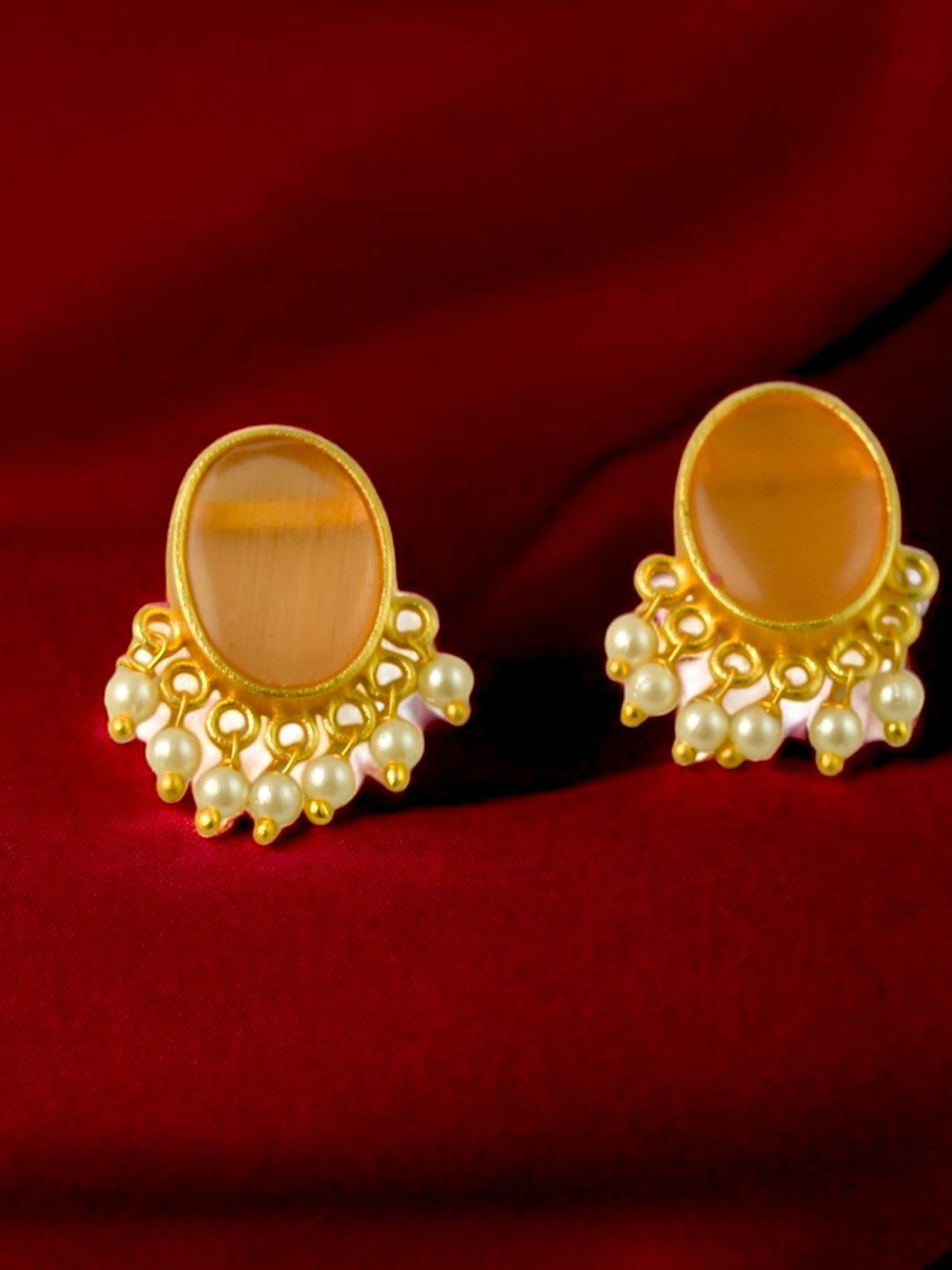 

TISHUL JEWELS Gold-Plated Artificial Stones Studded & Beaded Studs, Peach