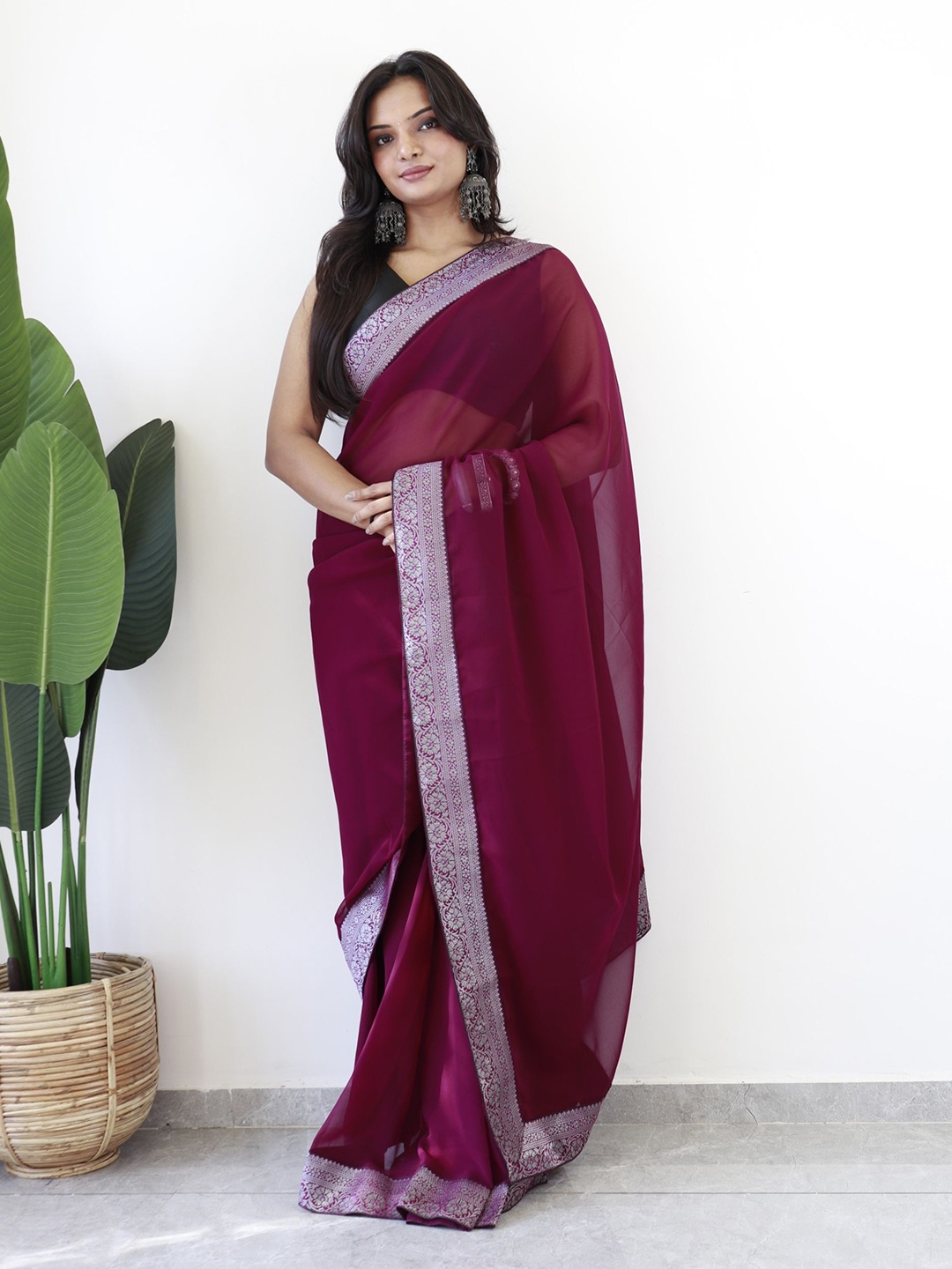 

LeeliPeeri Designer Zari Ready To Wear Saree, Maroon