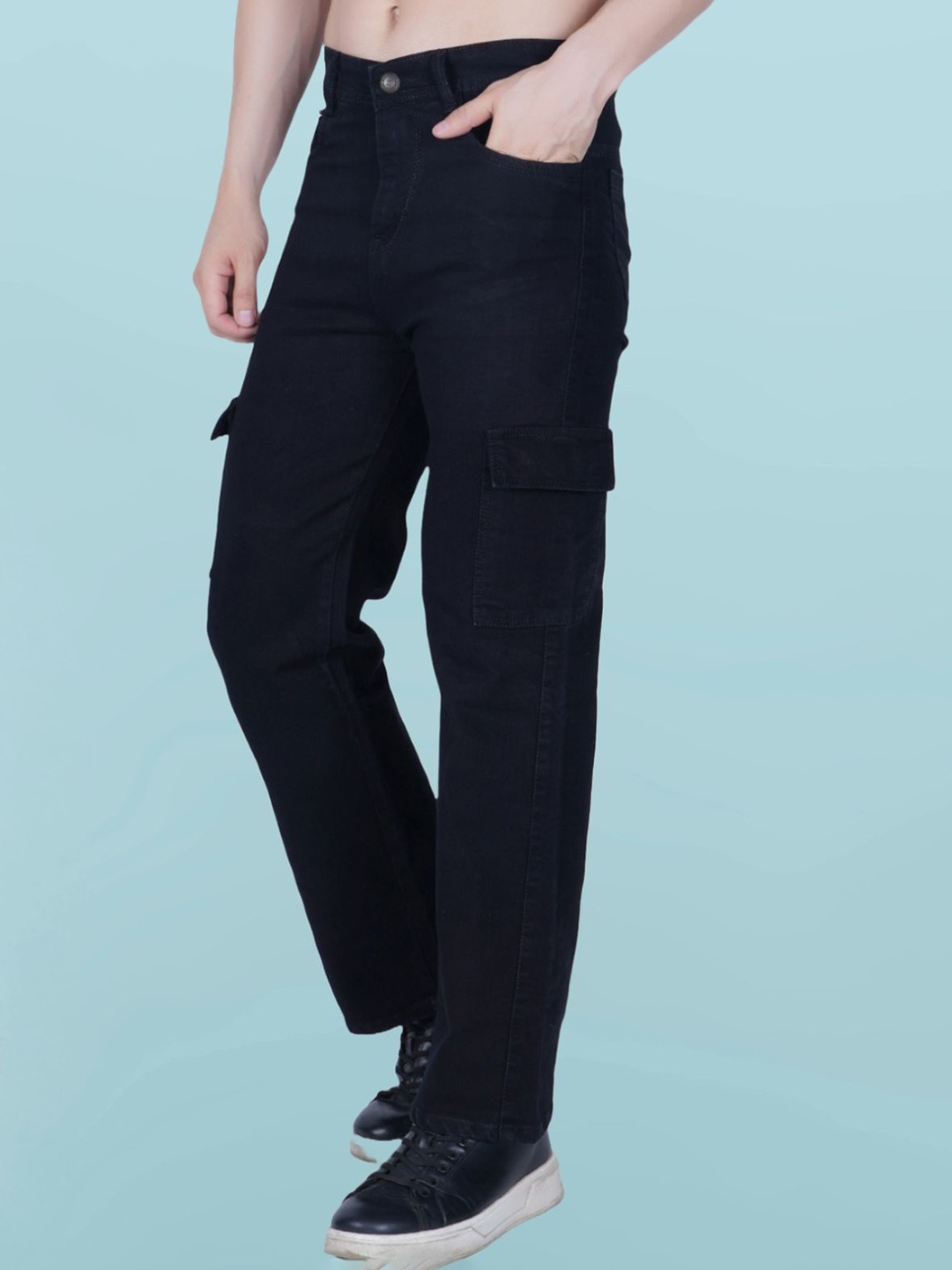 

COMFITS Men Classic Boyfriend Fit Mid-Rise Cargo Styles Jeans, Black