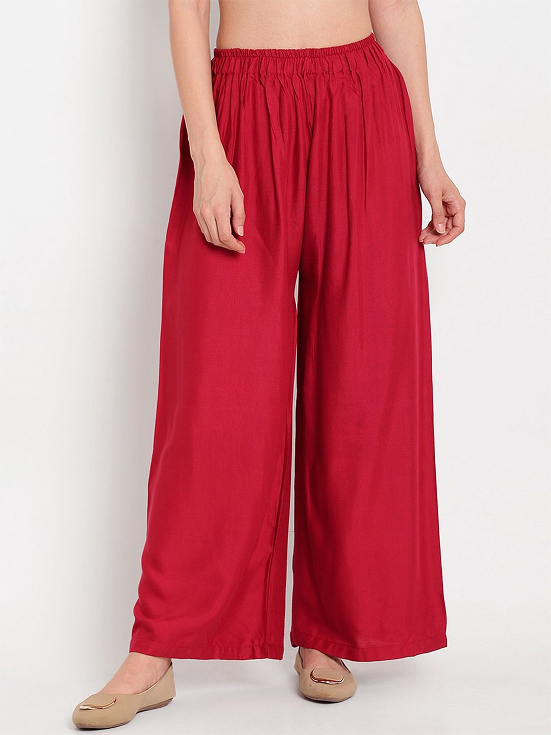 

ATARAH Women Pure Cotton Slip On Palazzos, Red