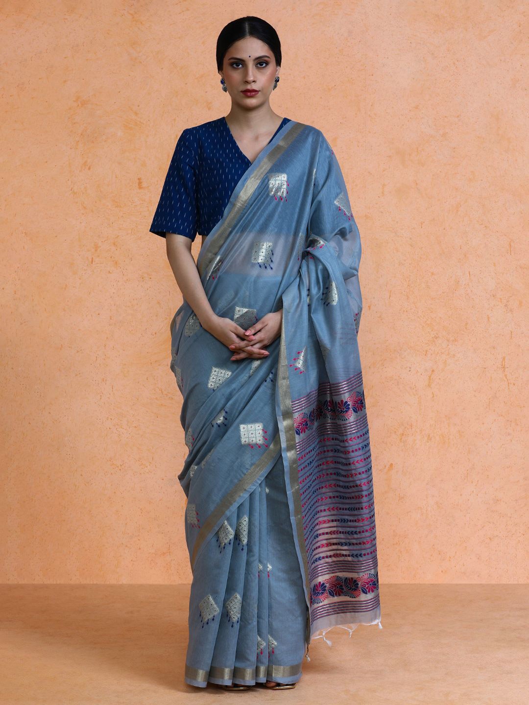 

SARHA Woven Design Chanderi Saree, Grey