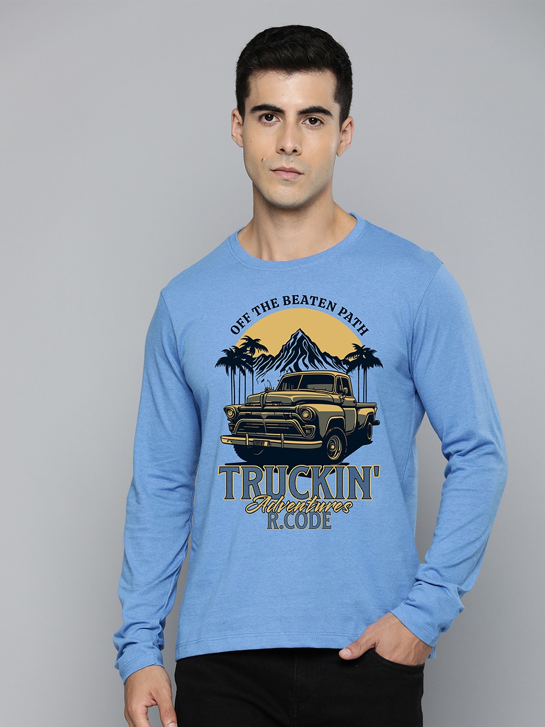 

R.Code by The Roadster Life Co. Men Printed Pockets T-shirt, Blue