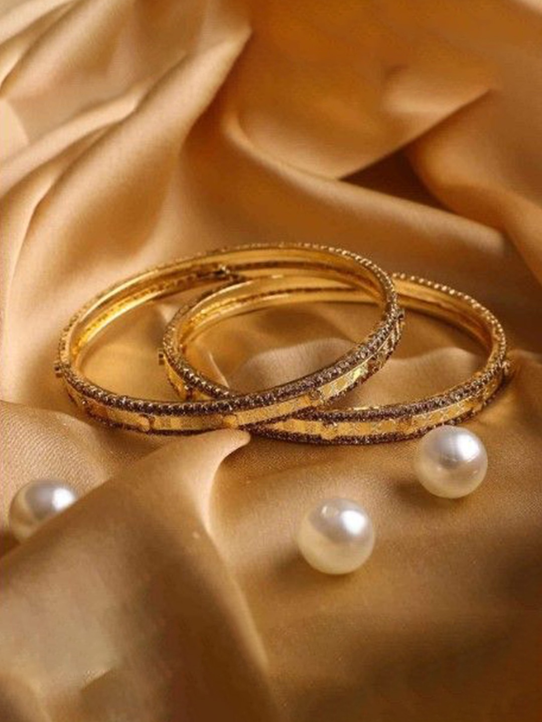 

leshya Set Of 2 Artificial Stones Studded Bangles, Gold