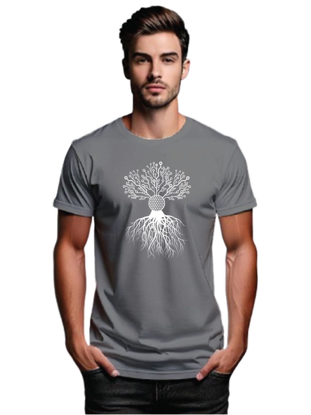 

Tantra Men Typography Printed Raw Edge T-shirt, Grey