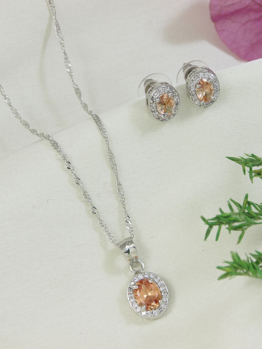 

I Jewels Silver-Plated American Diamond Studded Jewellery Set
