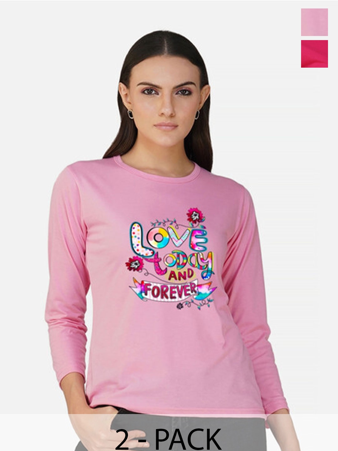 

Metronaut Women 2 Printed Bio Finish Applique T-shirt, Pink