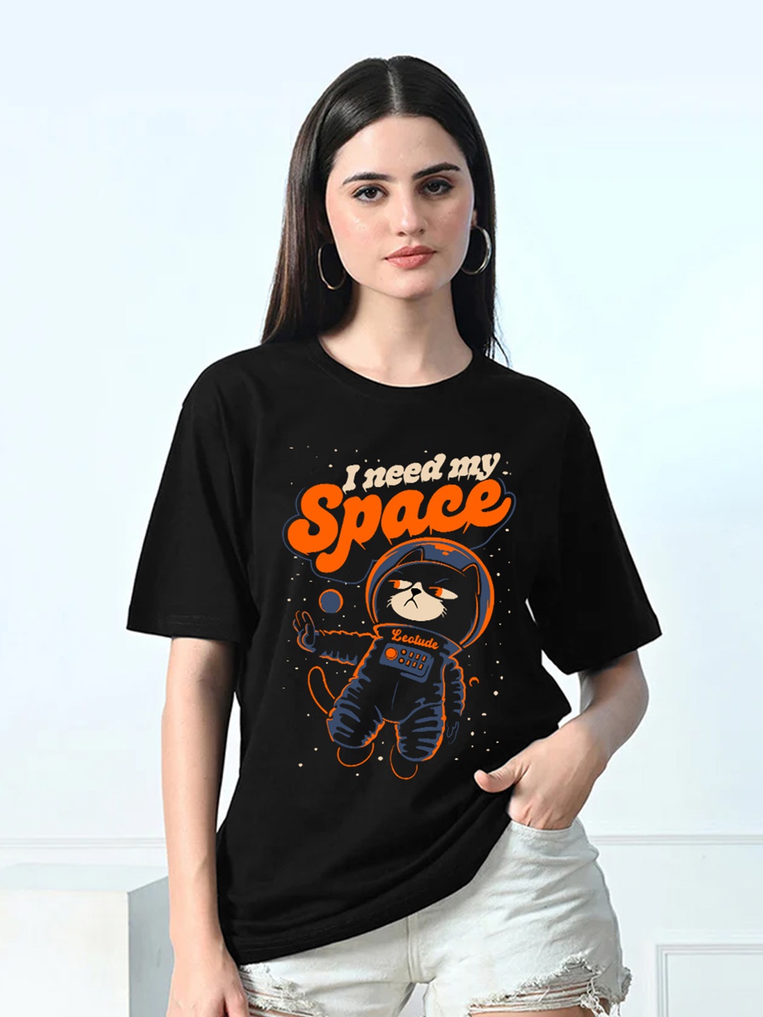 

Leotude Women Graphic Printed Round Neck Cotton T-shirt, Black