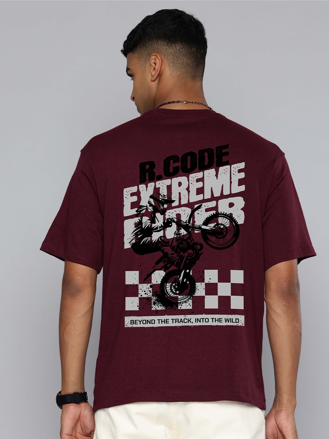 

R.Code by The Roadster Life Co. Men Printed T-shirt, Burgundy