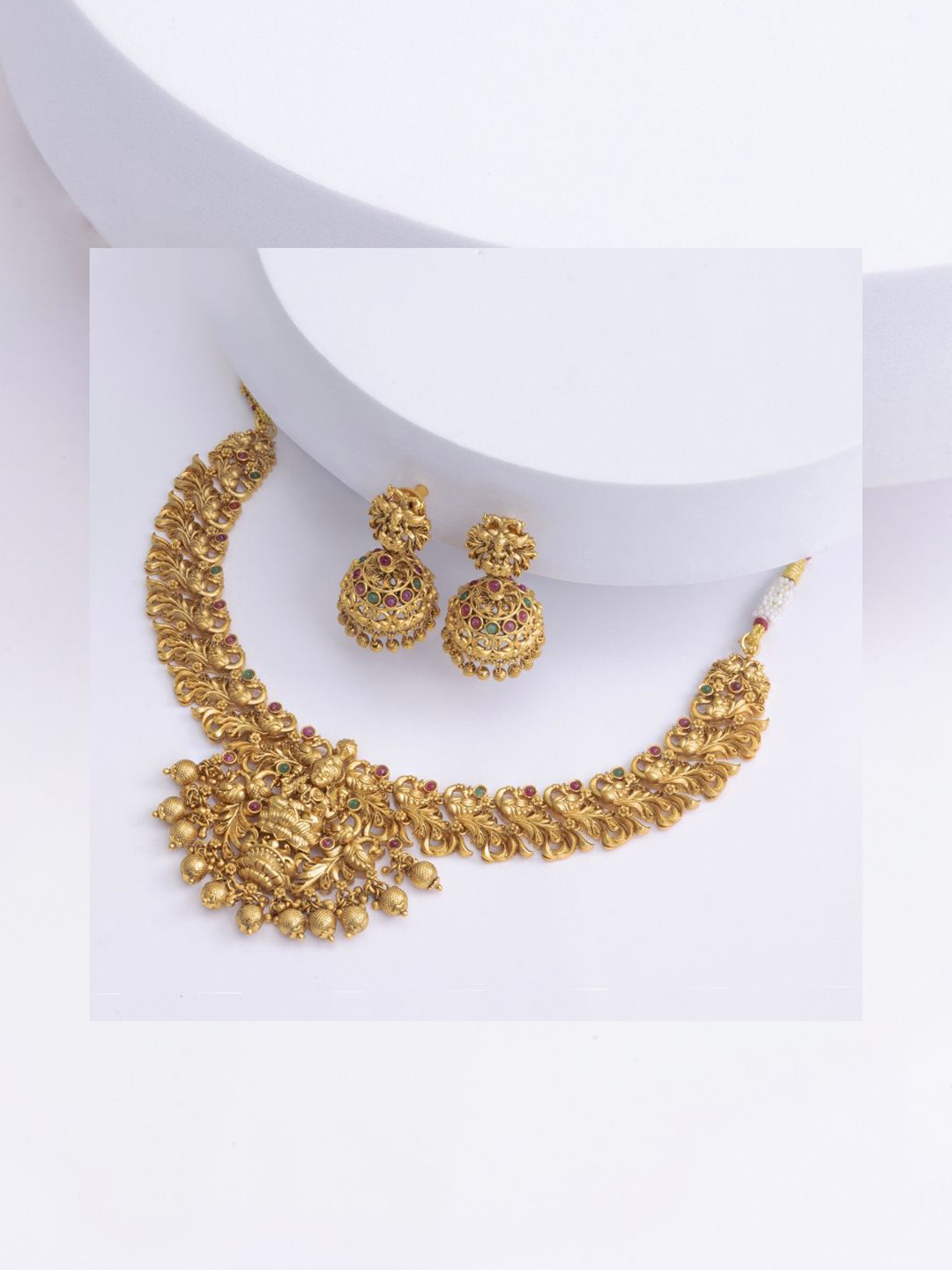 

South Temple Jewellery Gold-Plated Artificial Stones Studded Necklace & Earrings