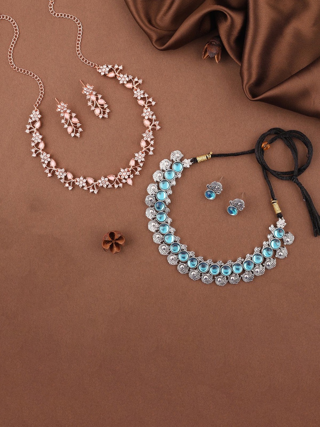 

Lyriss Set Of 2 Rose Gold-Plated American-Diamond-Studded Jewellery Set