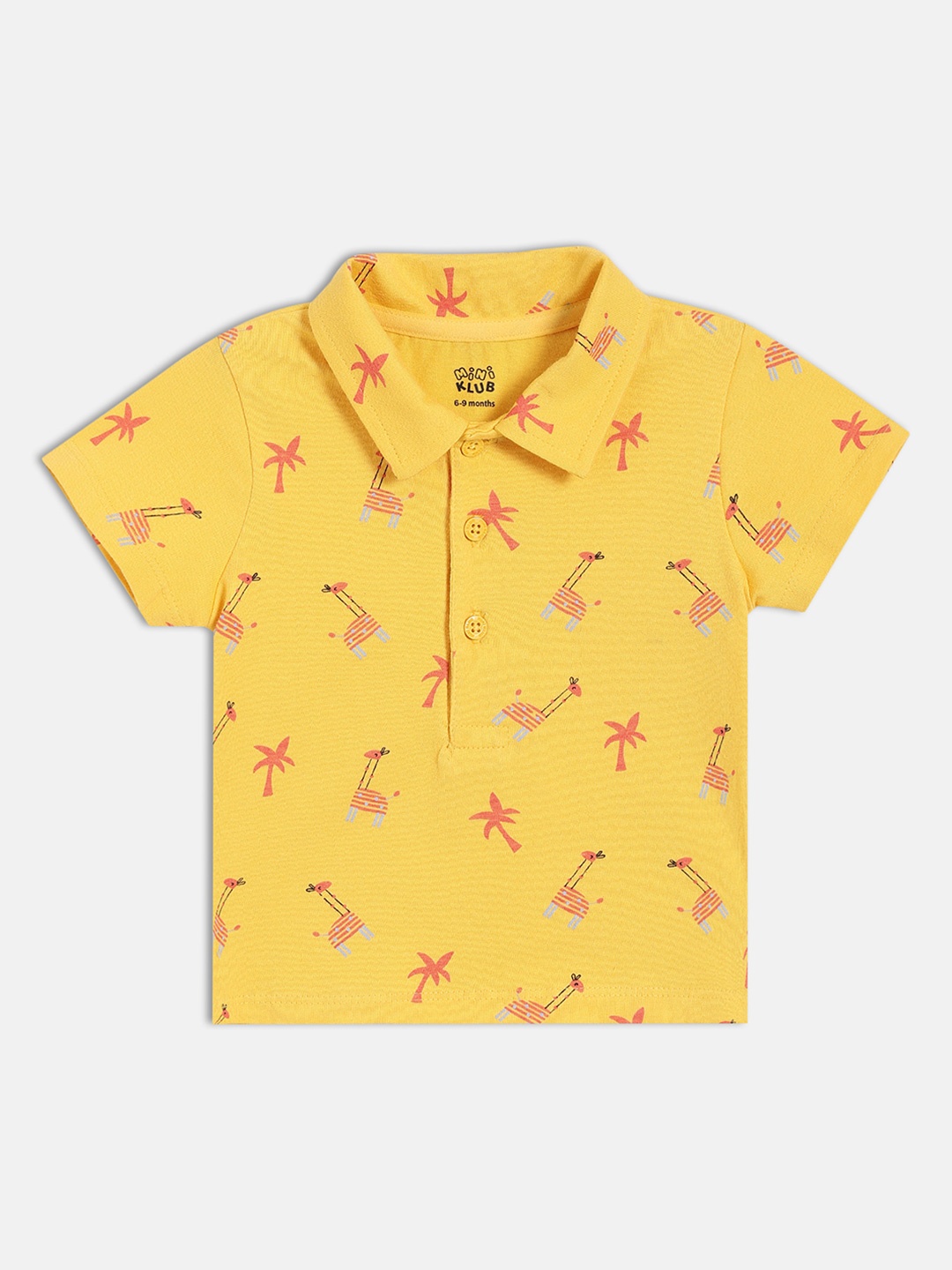 

MINI KLUB Boys Printed Mandarin Collar T-shirt, Yellow