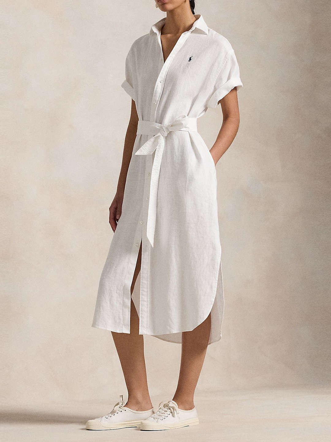 

Polo Ralph Lauren Women Shirt Collar Shirt Midi Dress with Belt, White