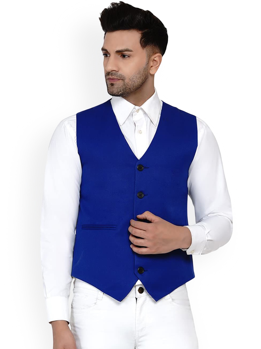 

VEERA PARIDHAAN Pure Cotton Woven Waistcoat, Blue