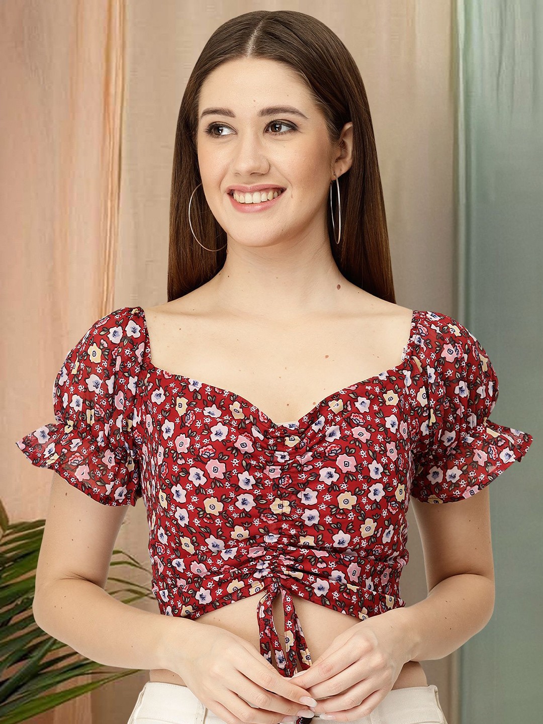 

Moda Rapido Women Floral Print Crop Top, Maroon