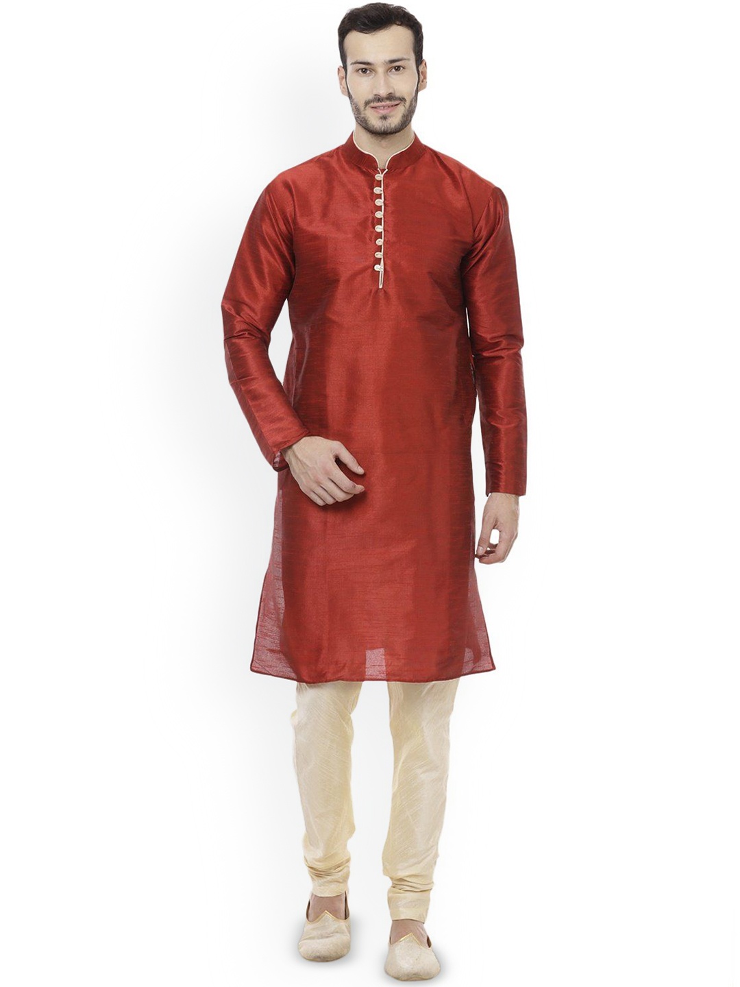 

VEERA PARIDHAAN Men Regular Raw Silk Kurta with Pyjamas, Red
