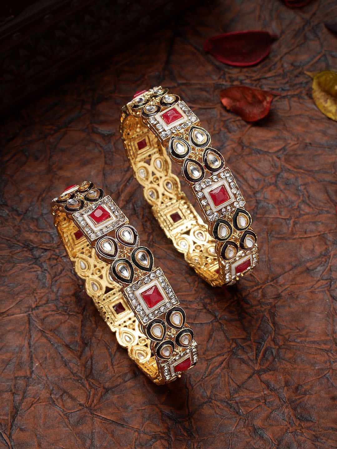 

ANIKAS CREATION Gold-Plated Kundan-Studded Bangles