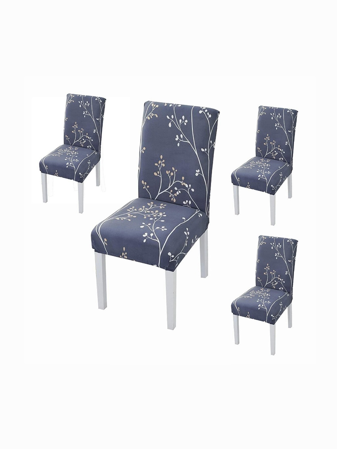 

FAVRIA 4 Pieces White & Grey Floral Printed Stretchable Dining Chair Covers