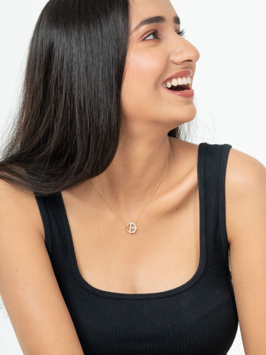 

HOUSE OF SEVEN Unisex 18k Gold-Plated Artificial Stones Studded Letter B Necklace