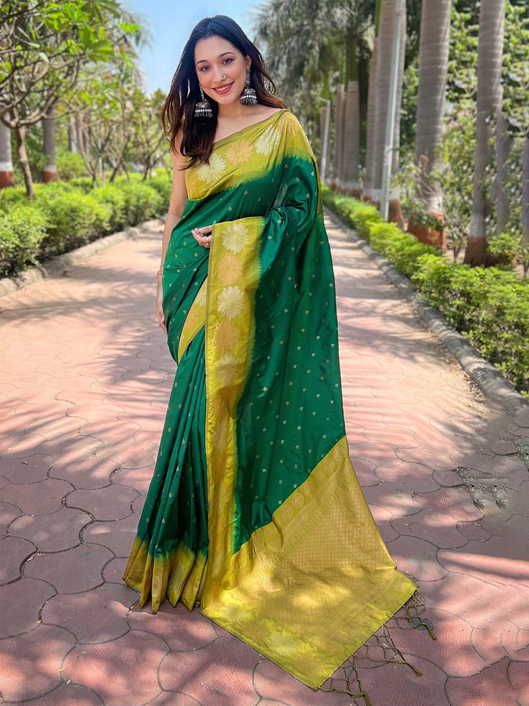 

Rangtulika Ethnics Woven Design Zari Silk Blend Tussar Saree, Green