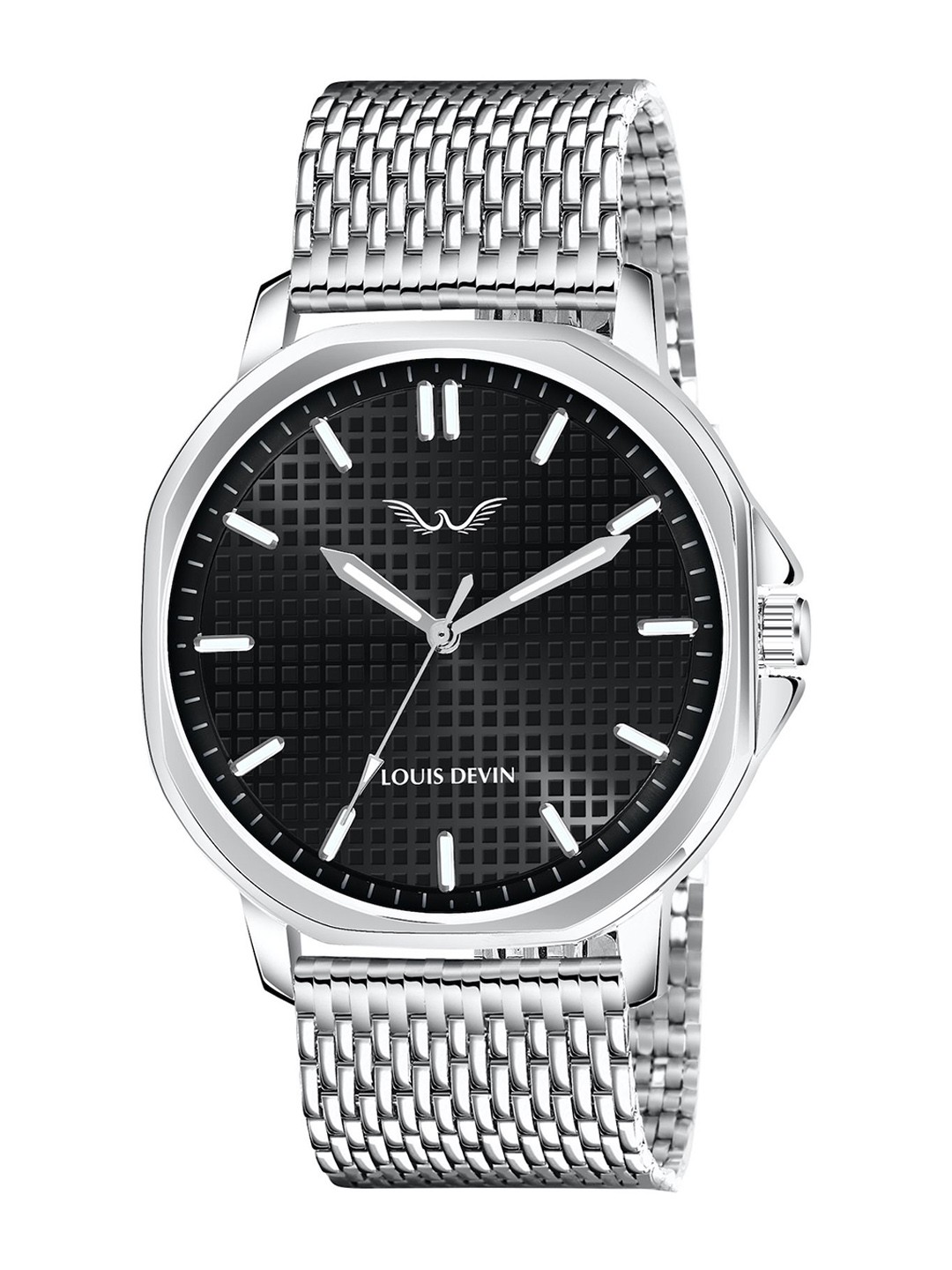 

LOUIS DEVIN Men Brass Dial & Stainless Steel Textured Straps Analogue Watch LD-G064-BLK-CH, Black
