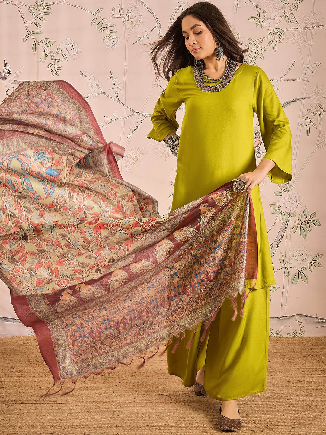 

InWeave Women Regular Kurta with Palazzos & With Dupatta, Yellow