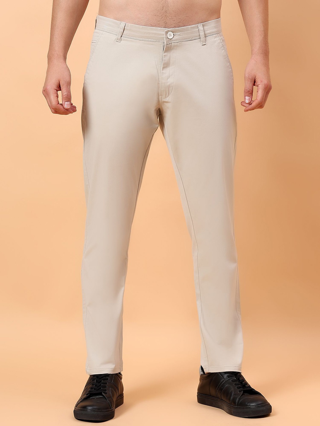 

MEGHZ Men Urban Slim Mid-Rise Cotton Chinos Trouser, Cream