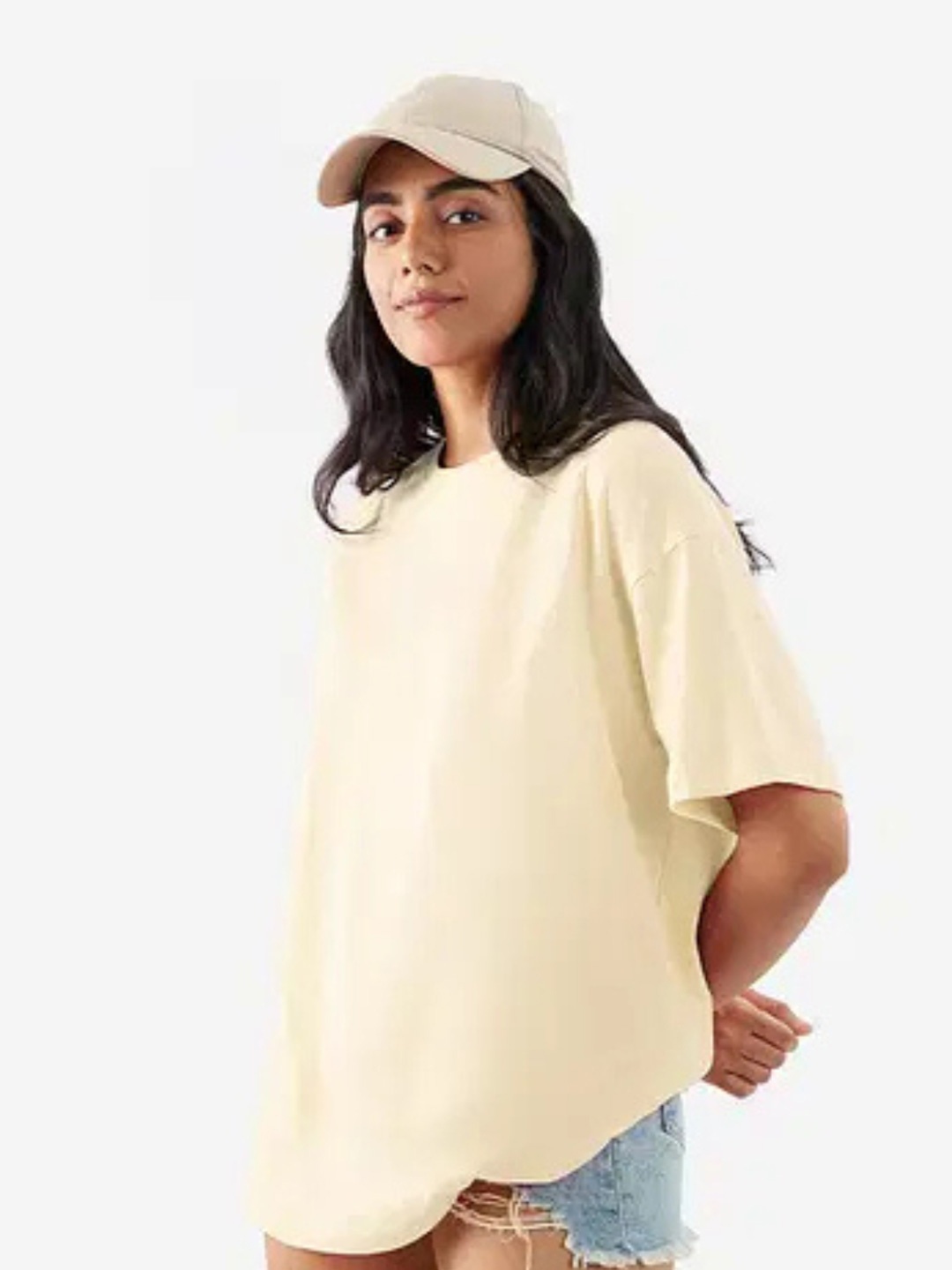 

URBANICE Women Drop-Shoulder Sleeves T-shirt, Beige