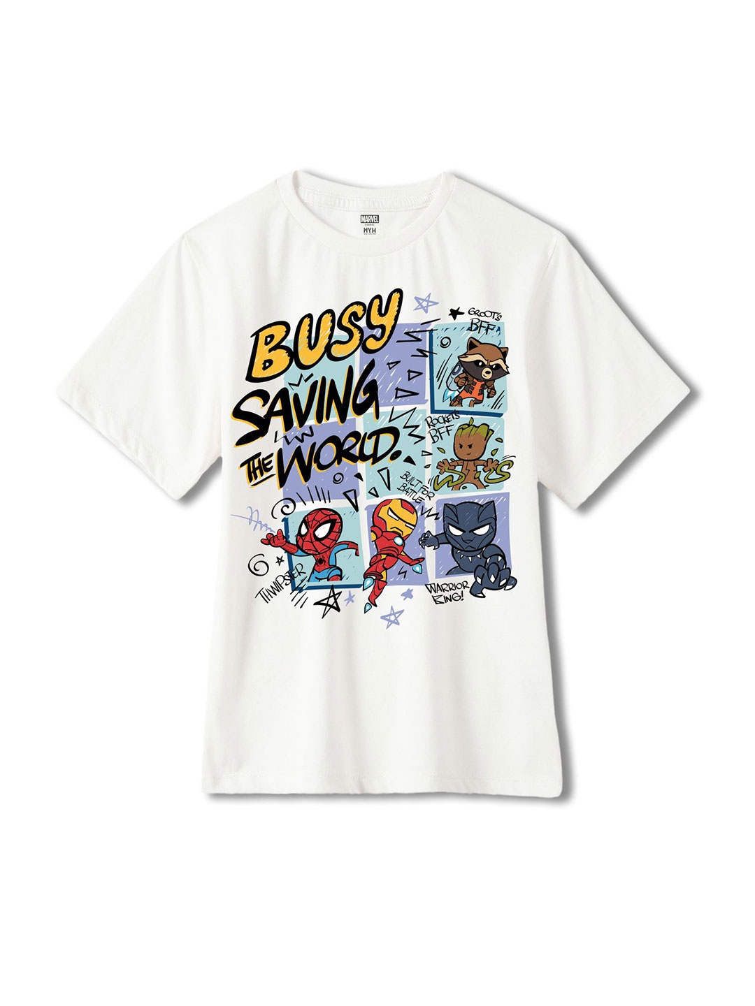 

Wear Your Mind Boys Avengers Printed Pure Cotton Applique T-shirt, White