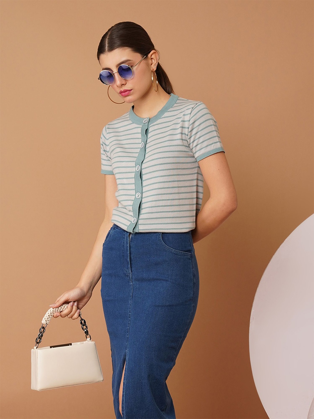 

Chemistry Women Striped Cotton Top, Silver