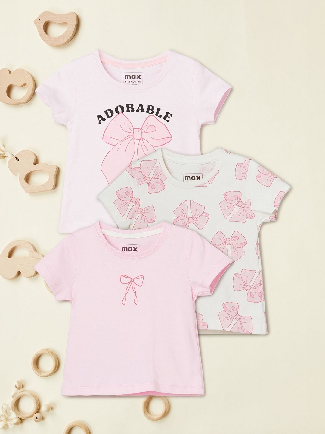 

max Girls Typography 3 Printed Applique T-shirt, Pink