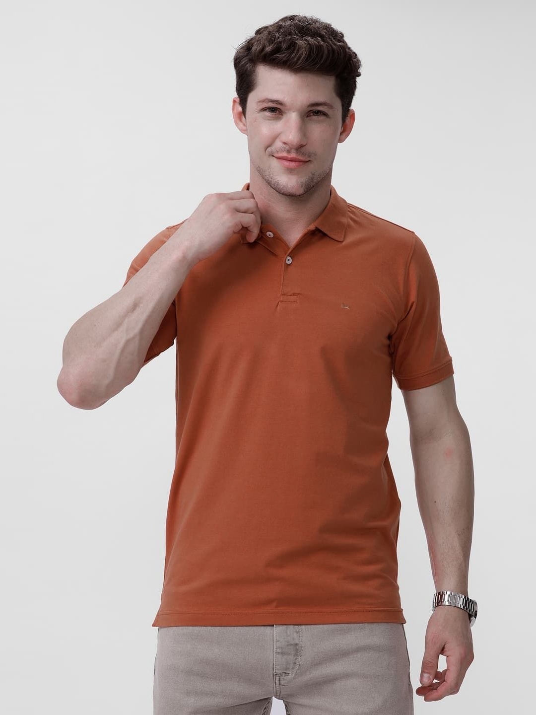 

Basics Men Solid Polo Collar Cotton Regular Fit T-shirt, Brown