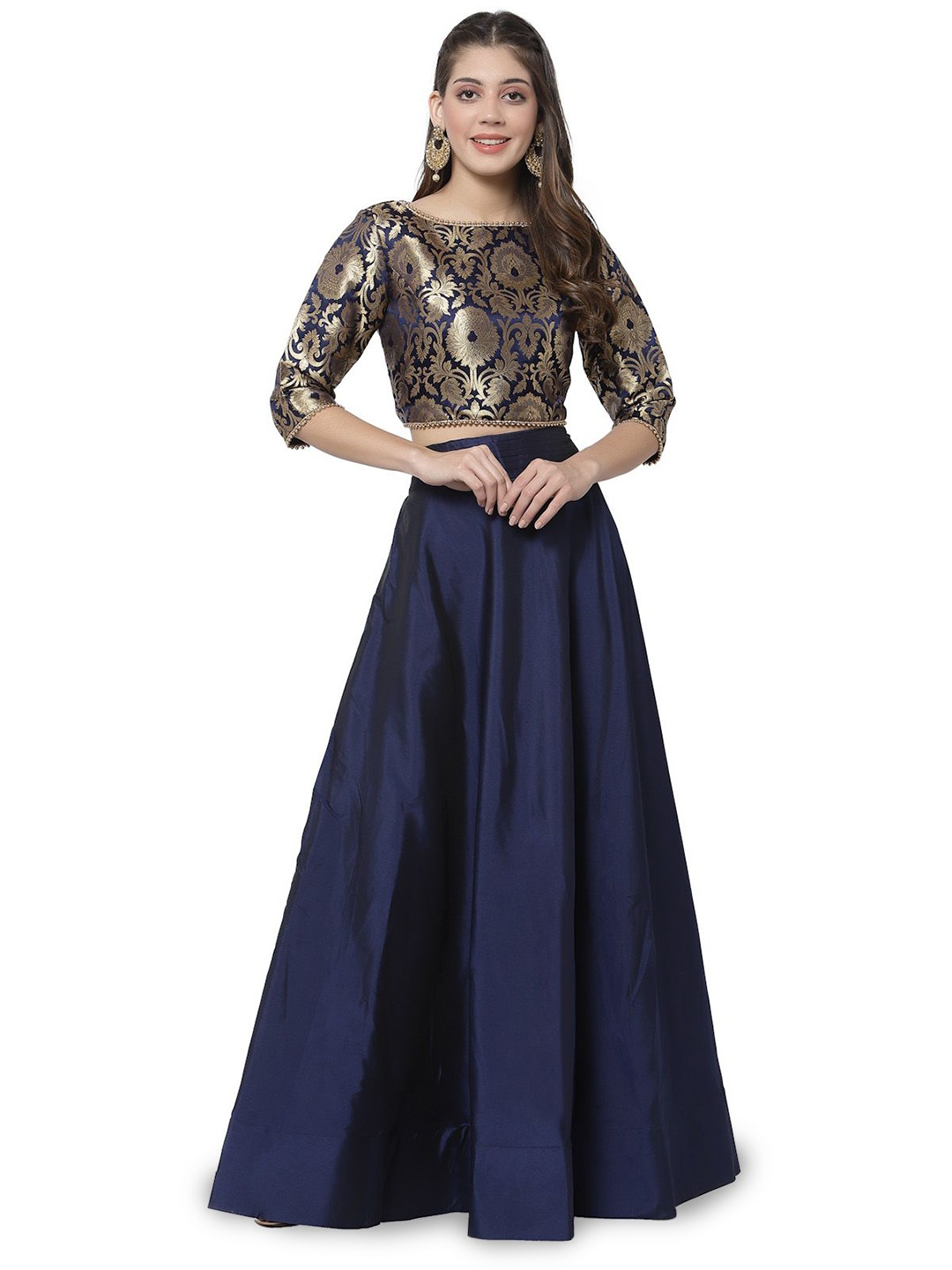 

DELIS Ready to Wear Woven Design Lehenga & Choli, Navy blue