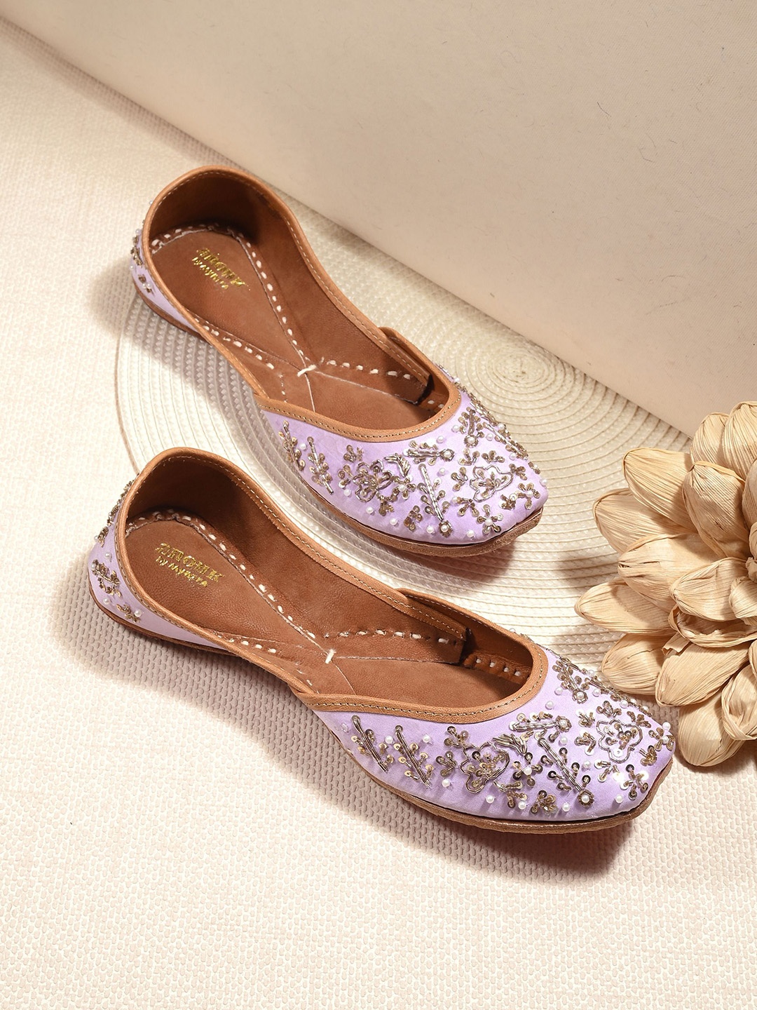 

Anouk Women Textured Ethnic Mojaris with Embroidered Flats, Purple