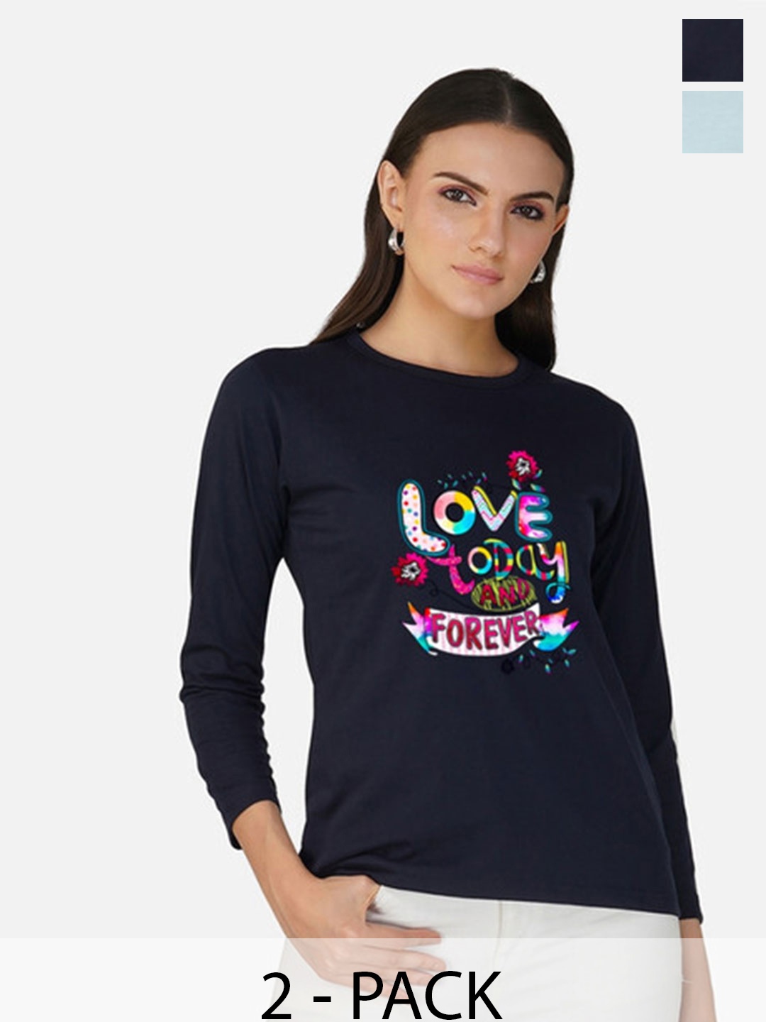 

Metronaut Women 2 Printed Bio Finish Applique T-shirt, Navy blue