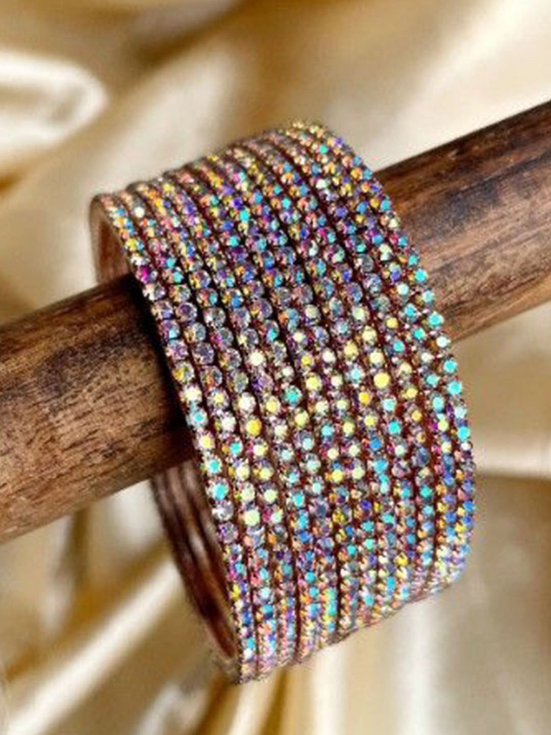 

leshya Set Of 12 Stone-Studded Traditional Rajawada Bridal Chuda Bangles, Gold