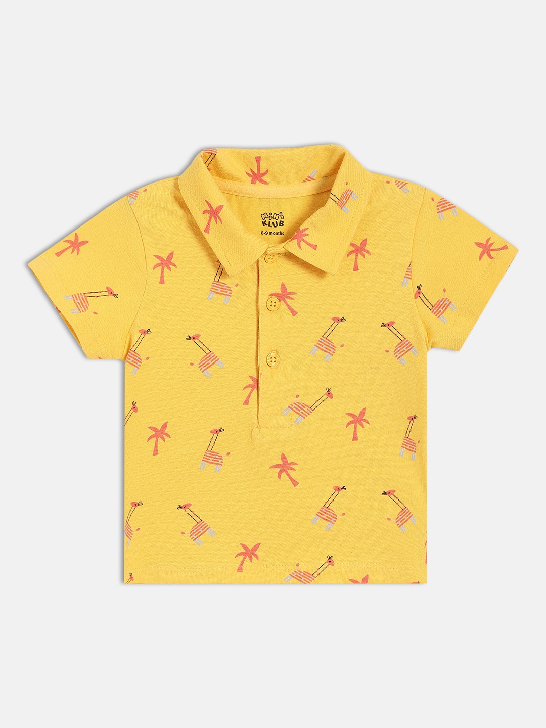 

MINI KLUB Boys Printed Mandarin Collar T-shirt, Yellow