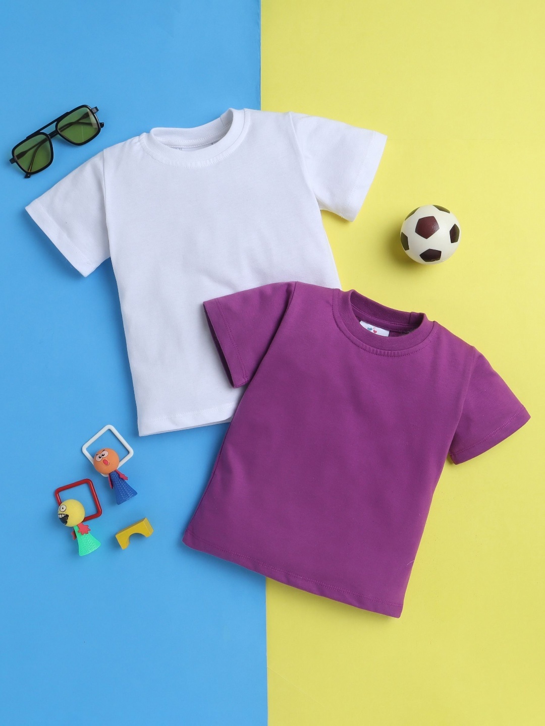 

Knitting Doodles Boys Pack of 2 Solid Round Neck Cotton T-shirts, White